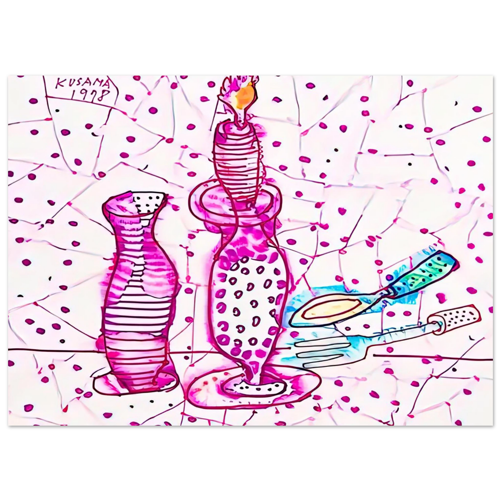 Yayoi Kusama - STILL LIFE OF CANDLESTICK 1978 Fine Art Poster - 75x100 cm / 30x40 inches