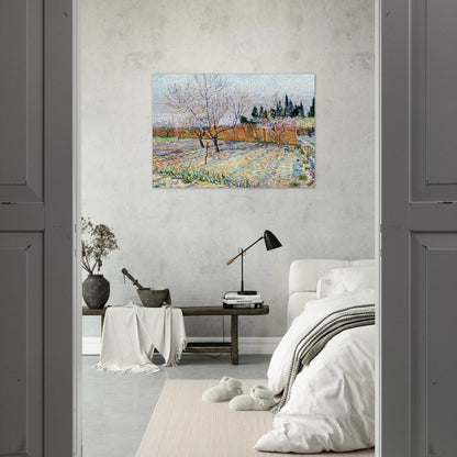 Orchard with Peach Trees in Blossom - Vincent van Gogh Brushed Aluminum Print - 70x100 cm / 28x40 inches | Vincent van Gogh Aluminum Print | Vincent van Gogh Prints