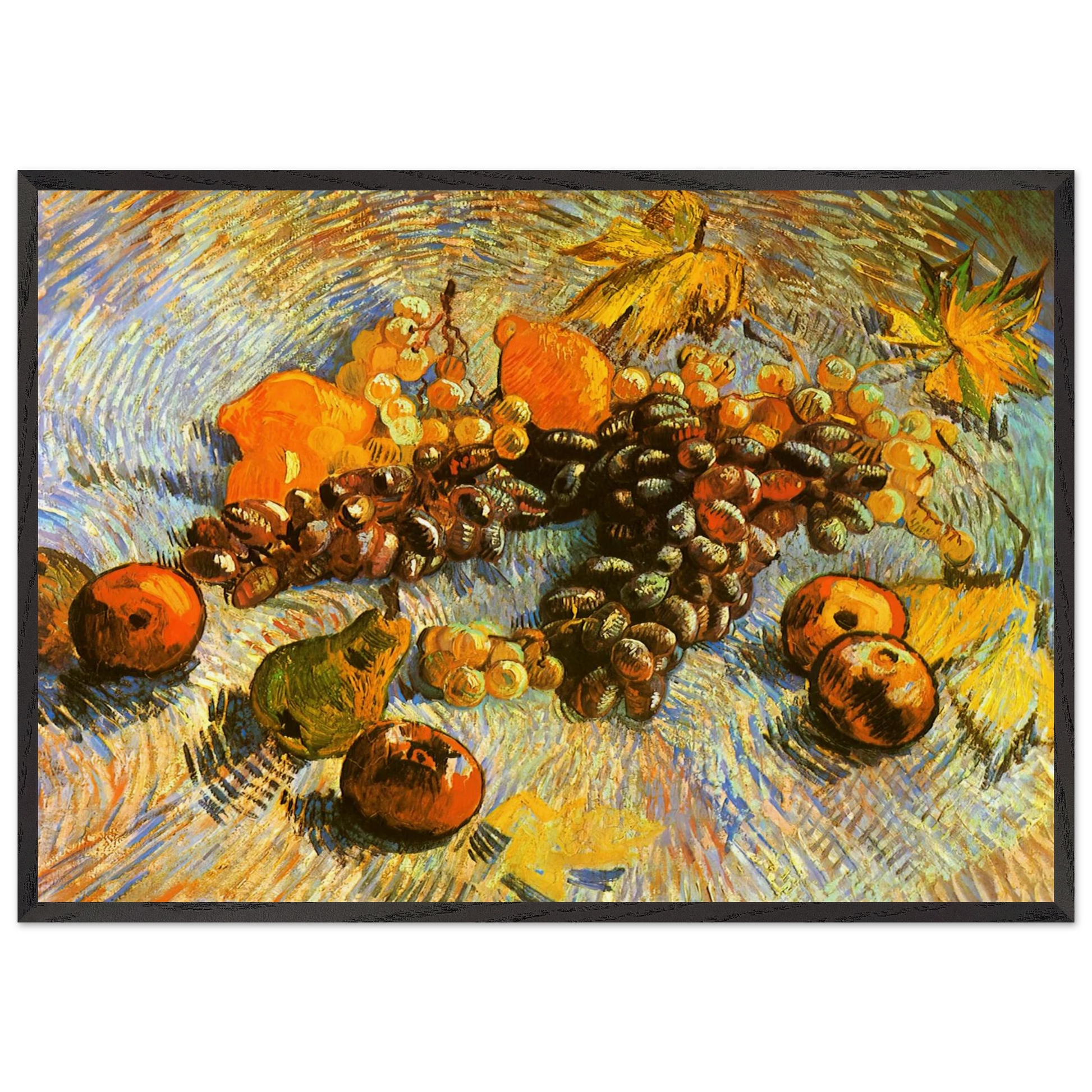 Still Life with Apples Pears Lemons and Grapes - Vincent van Gogh Framed Art Print – Black Wooden Frame - Default Title - -Framed Art Print