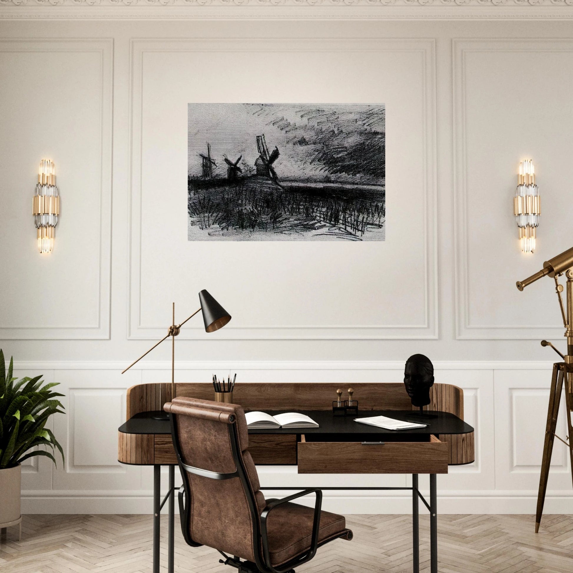 Windmills at Montmartre - Vincent van Gogh Brushed Aluminum Print - 70x100 cm / 28x40 inches | Vincent van Gogh Aluminum Print | Vincent van Gogh Prints