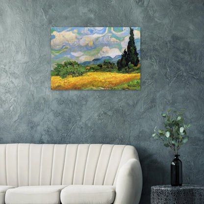 Wheat Field with Cypresses at the Haude Galline near Eygalieres - Vincent van Gogh Brushed Aluminum Print - 70x100 cm / 28x40 inches | Vincent van Gogh Aluminum Print | Vincent van Gogh Prints