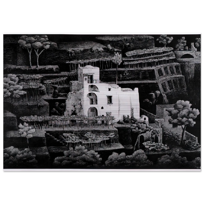 FARMHOUSE RAVELLO - MC Escher Brushed Aluminum Print - 70x100 cm / 28x40 inches | MC Escher Aluminum Print | MC Escher Prints