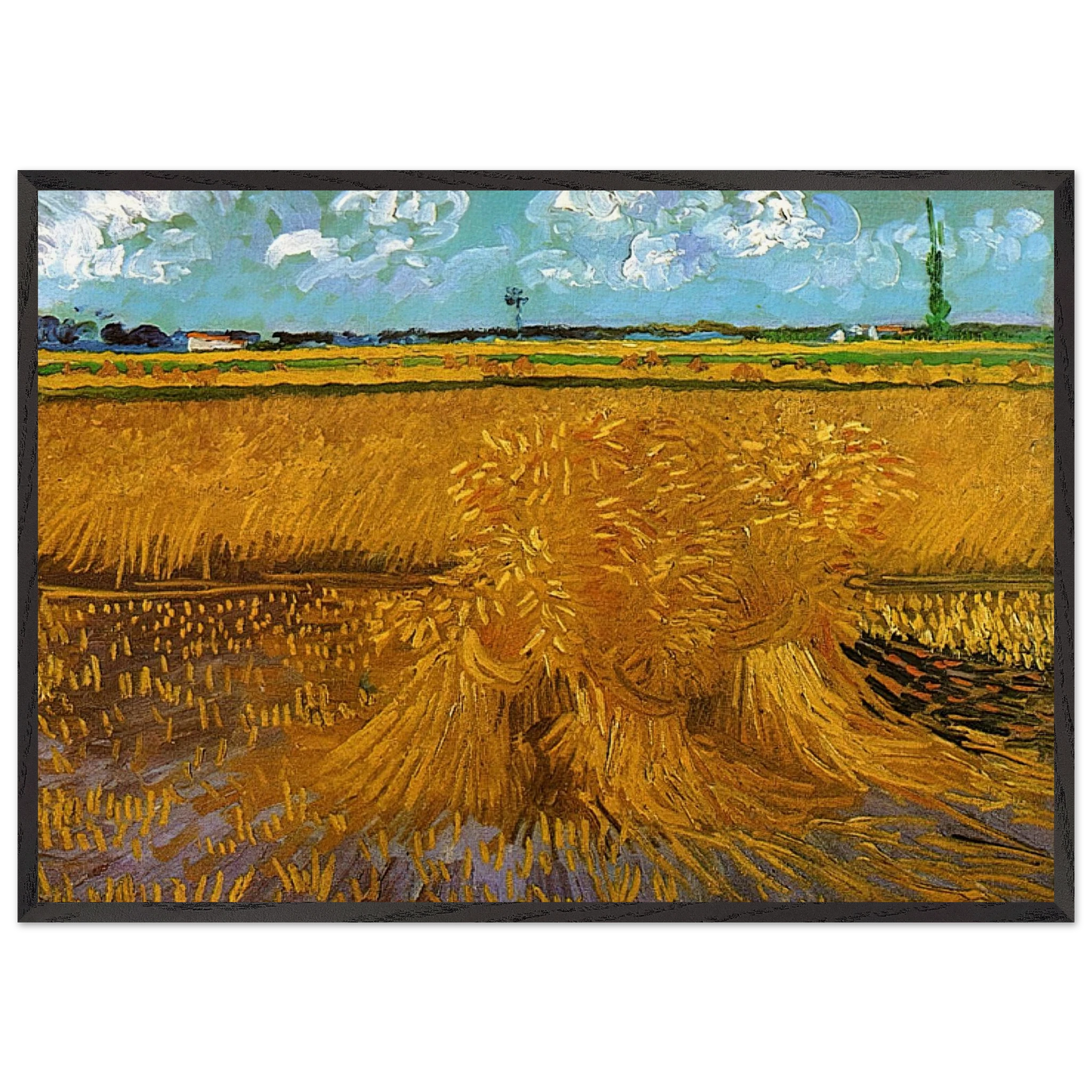 Wheatfield with Sheaves - Vincent van Gogh Framed Art Print – Black Wooden Frame - Default Title - -Framed Art Print