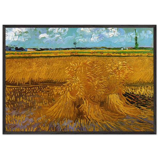 Wheatfield with Sheaves - Vincent van Gogh 70x100 cm / 28x40 inches Framed Art Print – Black Wooden Frame