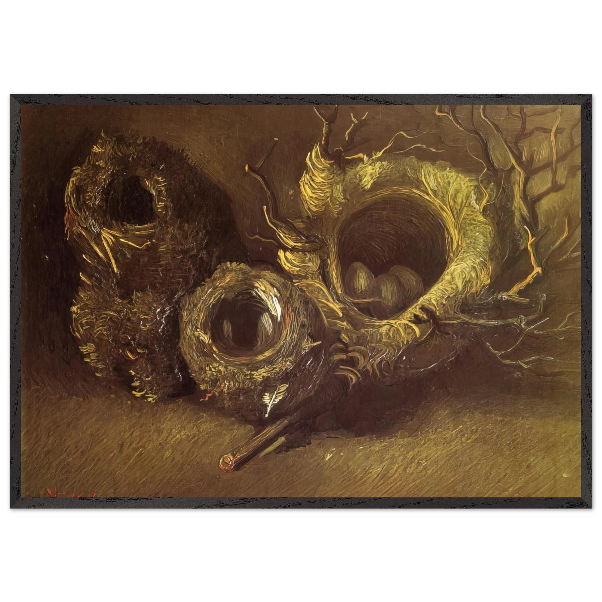 Still Life with Three Birds Nests - Vincent van Gogh Framed Art Print – Black Wooden Frame - Default Title - -Framed Art Print
