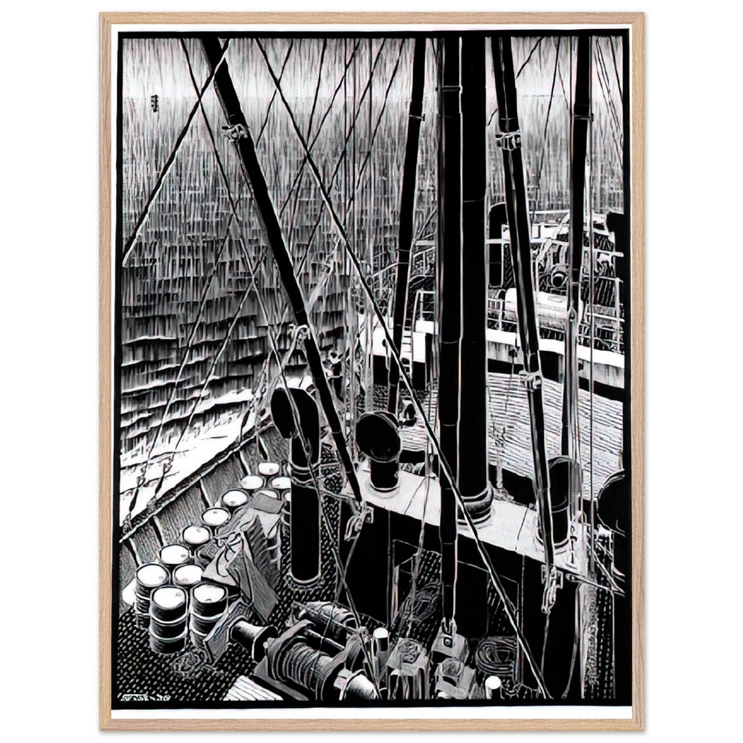 MC Escher - FREIGHTER SEPTEMBER 1936 1936 Wall Art - 30x40 cm / 12x16 inches - Premium Wooden Framed Poster With Fine Art Paper - Wood frame