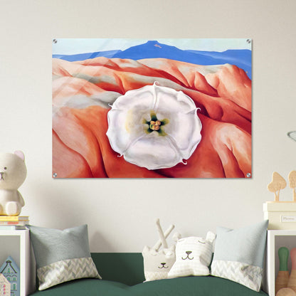 Red hills and white flower II - Georgia O'Keeffe Acrylic Print - 70x100 cm / 28x40″ inches | Georgia O'Keeffe Wall Art | Georgia O'Keeffe Prints