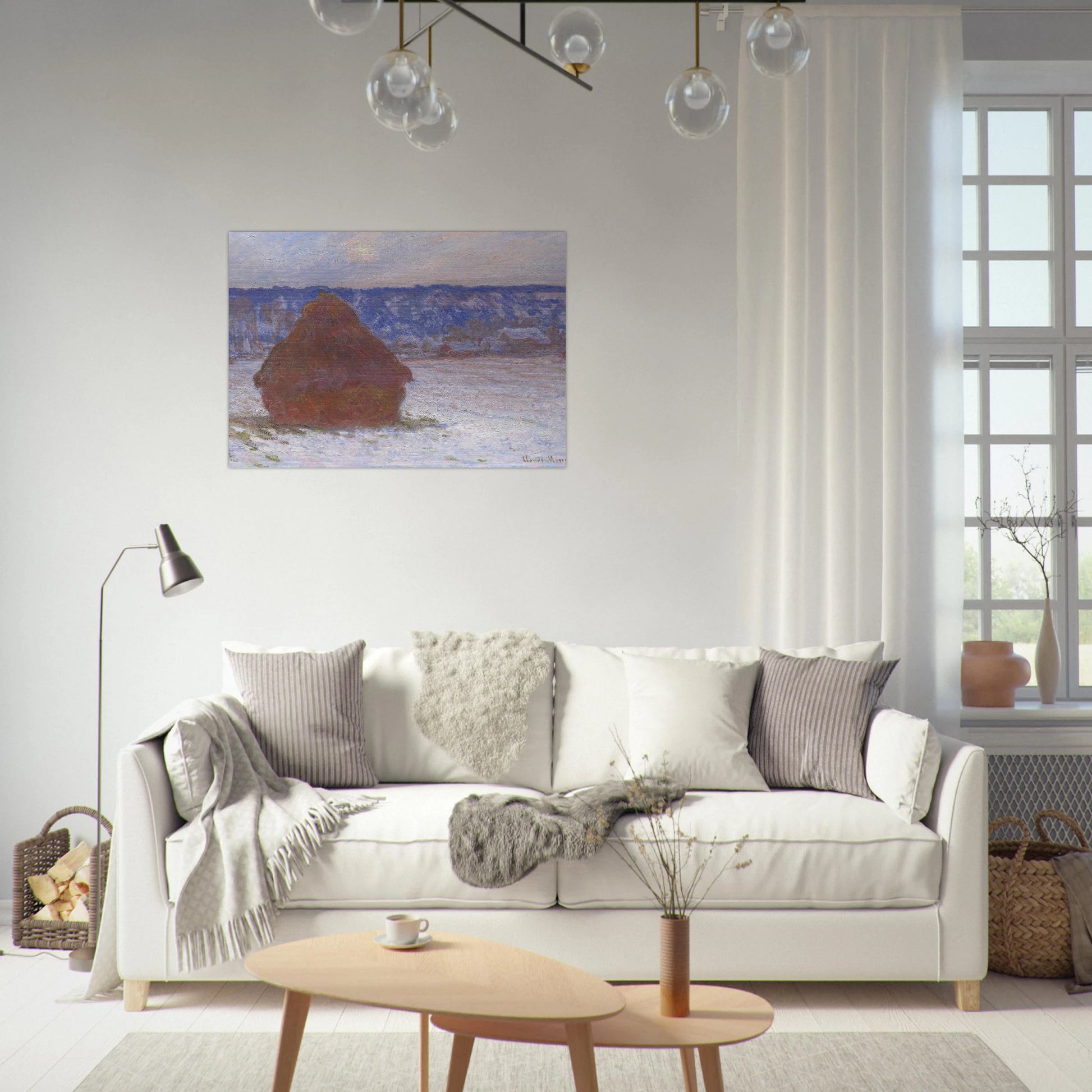 Stack of Wheat Snow Effect, Overcast Day - claude monet Brushed Aluminum Print - 70x100 cm / 28x40 inches | claude monet Aluminum Print | claude monet Prints