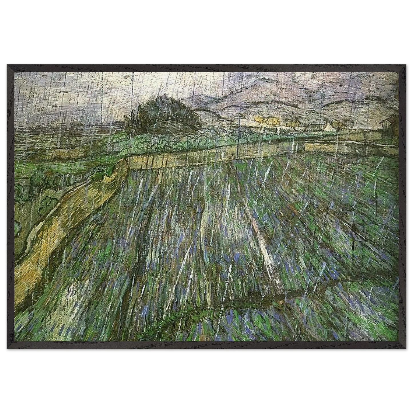 Wheat Field in Rain - Vincent van Gogh Framed Art Print – Black Wooden Frame - Default Title - -Framed Art Print