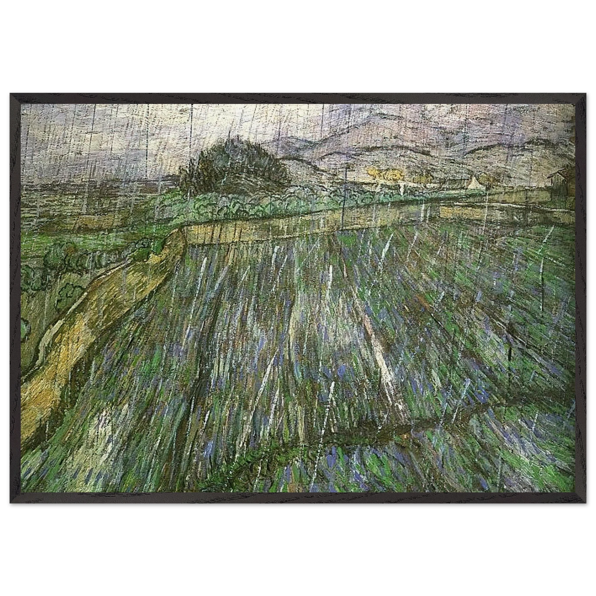 Wheat Field in Rain - Vincent van Gogh Framed Art Print – Black Wooden Frame - Default Title - -Framed Art Print