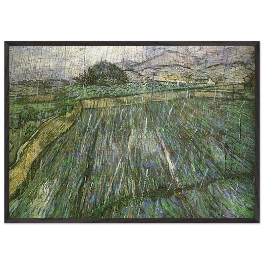 Wheat Field in Rain - Vincent van Gogh Framed Art Print – Black Wooden Frame - Default Title - -Framed Art Print