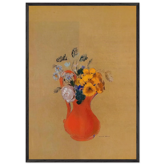 FLOWERS IN A RED PITCHER - Odilon Redon Framed Art Print – Black Wooden Frame - Default Title - -Framed Art Print