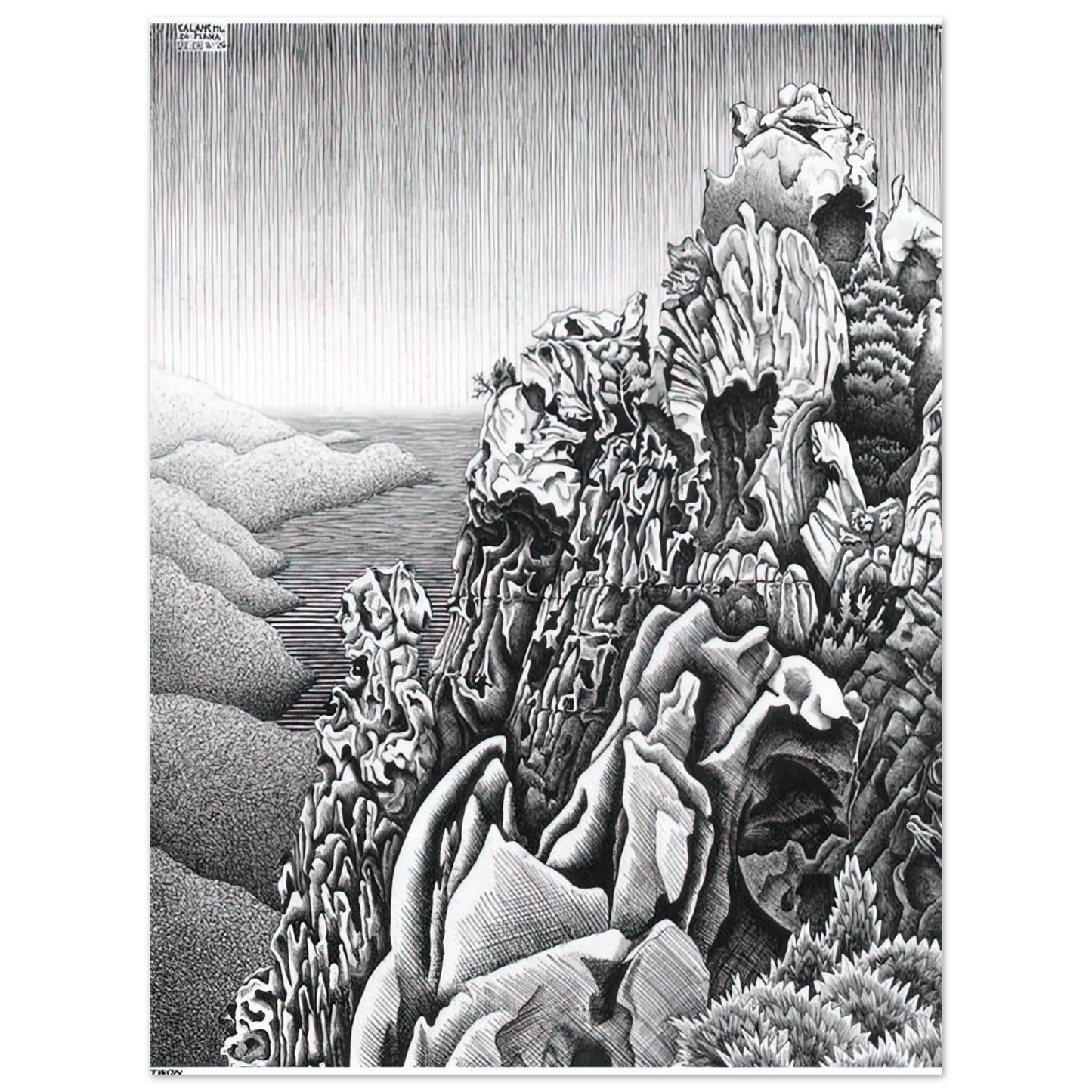 MC Escher - CALANQUES DE PIANA Wall Art - 21x29.7 cm / 8x12" - Fine Art Poster - -