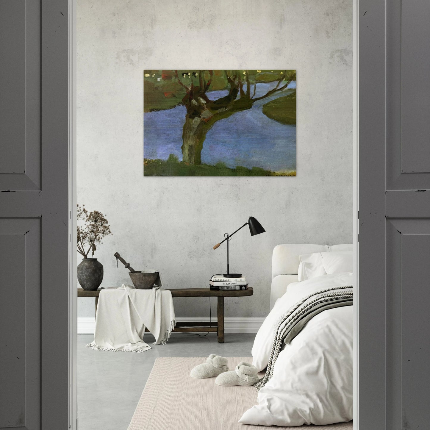 Irrigation Ditch with Mature Willow - Piet Mondrian Brushed Aluminum Print - 70x100 cm / 28x40 inches | Piet Mondrian Aluminum Print | Piet Mondrian Prints