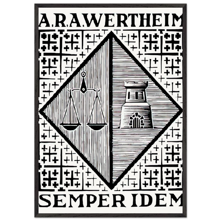 BOOKPLATE A R A WERTHEIM - MC Escher 70x100 cm / 28x40 inches Framed Art Print – Black Wooden Frame | Maurits Cornelis Escher Prints