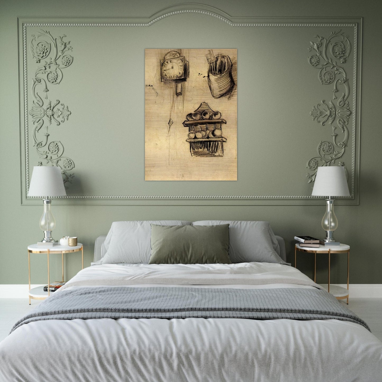 Clock, Clog with Cutlery and a Spoon Rack - Vincent van Gogh Brushed Aluminum Print - 70x100 cm / 28x40 inches | Vincent van Gogh Aluminum Print | Vincent van Gogh Prints