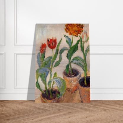 Three Pots of Tulips - claude monet Brushed Aluminum Print - 70x100 cm / 28x40 inches | claude monet Aluminum Print | claude monet Prints
