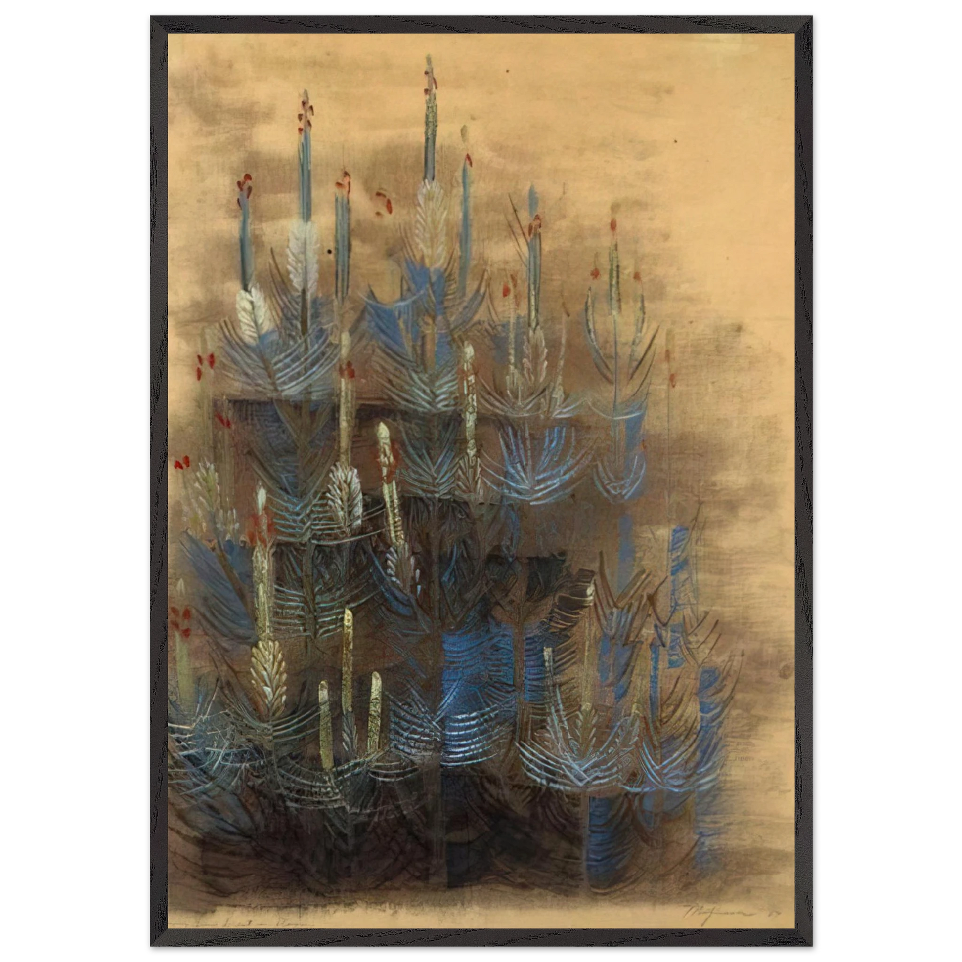 Young forest pine in bloom - 1947 - Morris Graves Framed Art Print – Black Wooden Frame - Default Title - -Framed Art Print