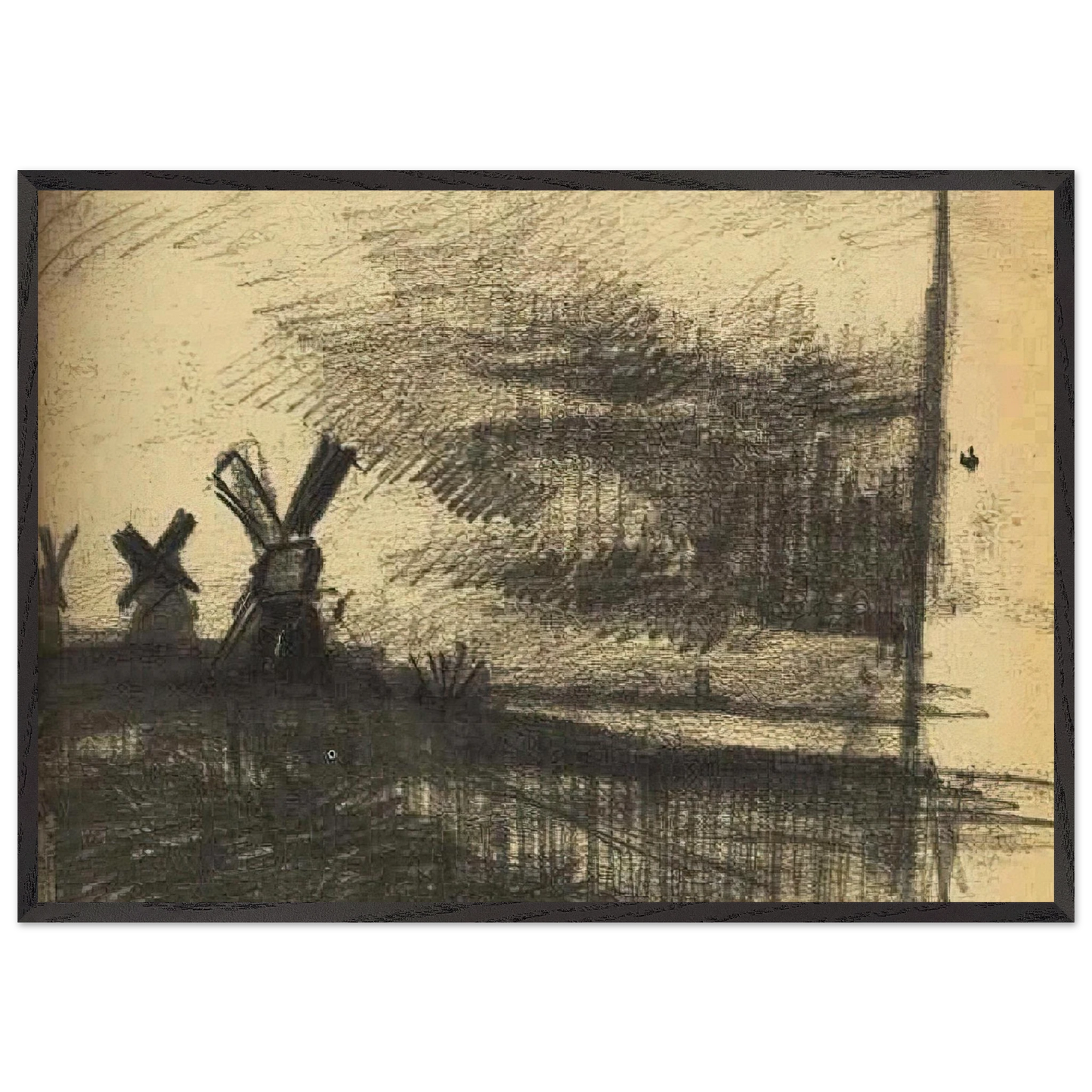 Mills in the Neighbourhood of Dordrecht - Vincent van Gogh Framed Art Print – Black Wooden Frame - Default Title - -Framed Art Print