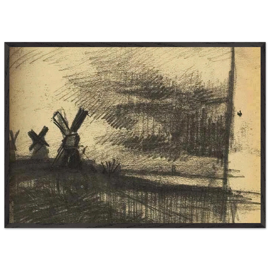 Mills in the Neighbourhood of Dordrecht - Vincent van Gogh 70x100 cm / 28x40 inches Framed Art Print – Black Wooden Frame