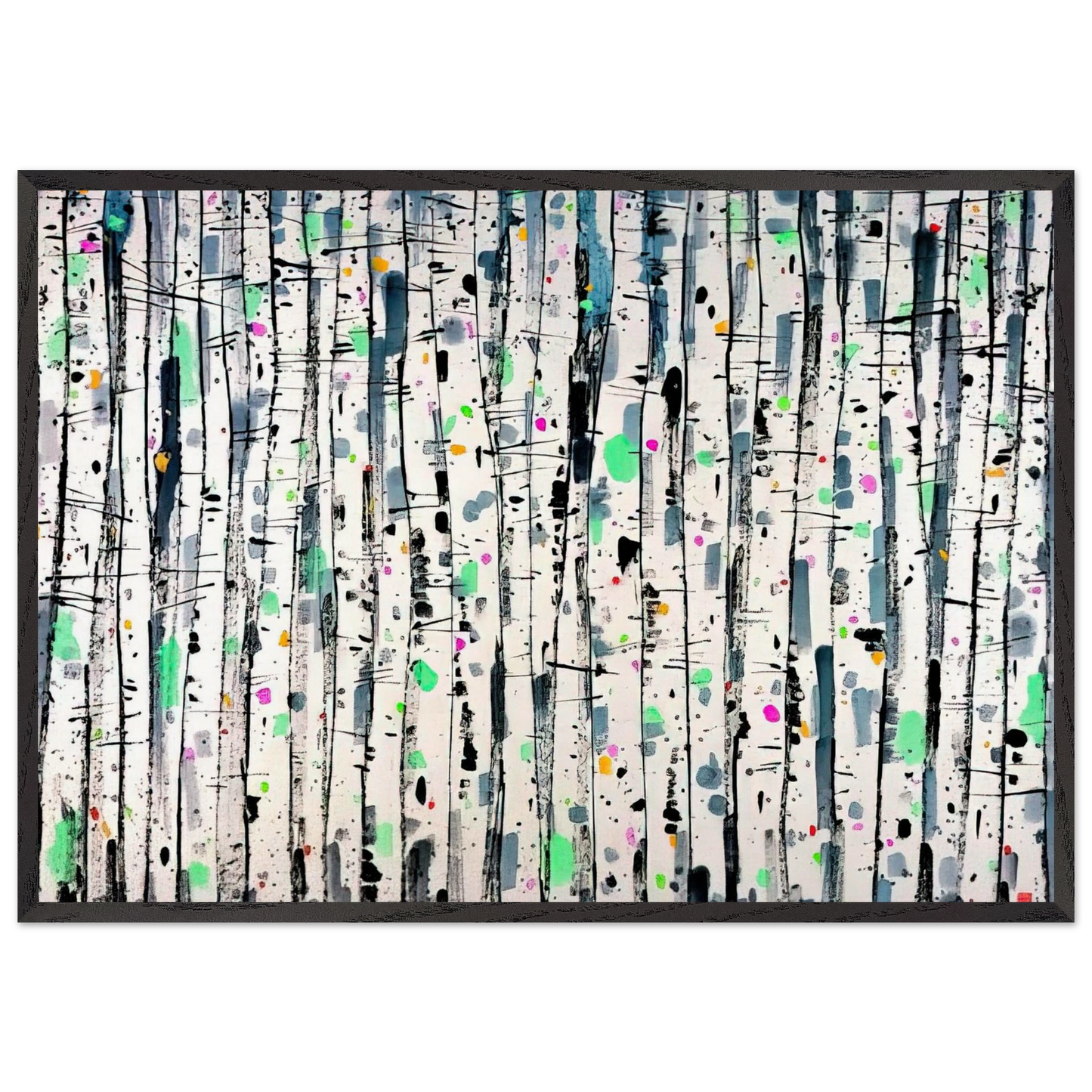 White Poplar Woods - Abstract Expressionism Ink and wash painting - Wu Guanzhong Framed Art Print – Black Wooden Frame - Default Title - -Framed Art Print
