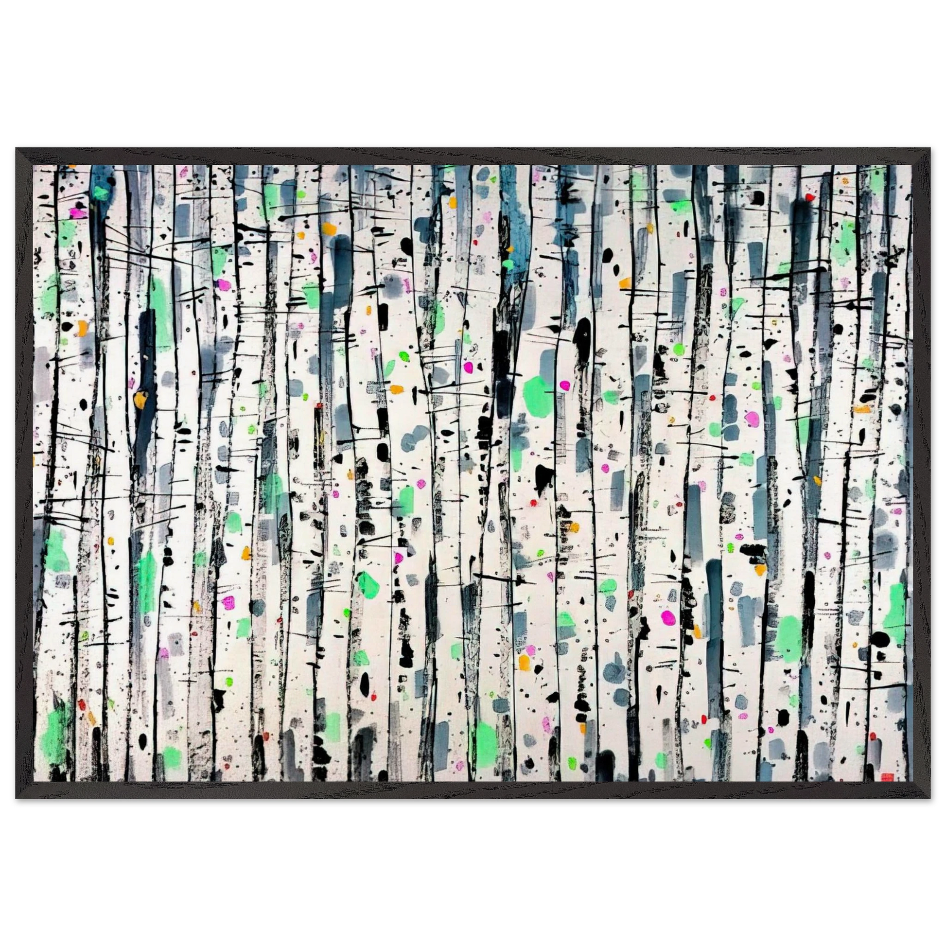 White Poplar Woods - Abstract Expressionism Ink and wash painting - Wu Guanzhong Framed Art Print – Black Wooden Frame - Default Title - -Framed Art Print