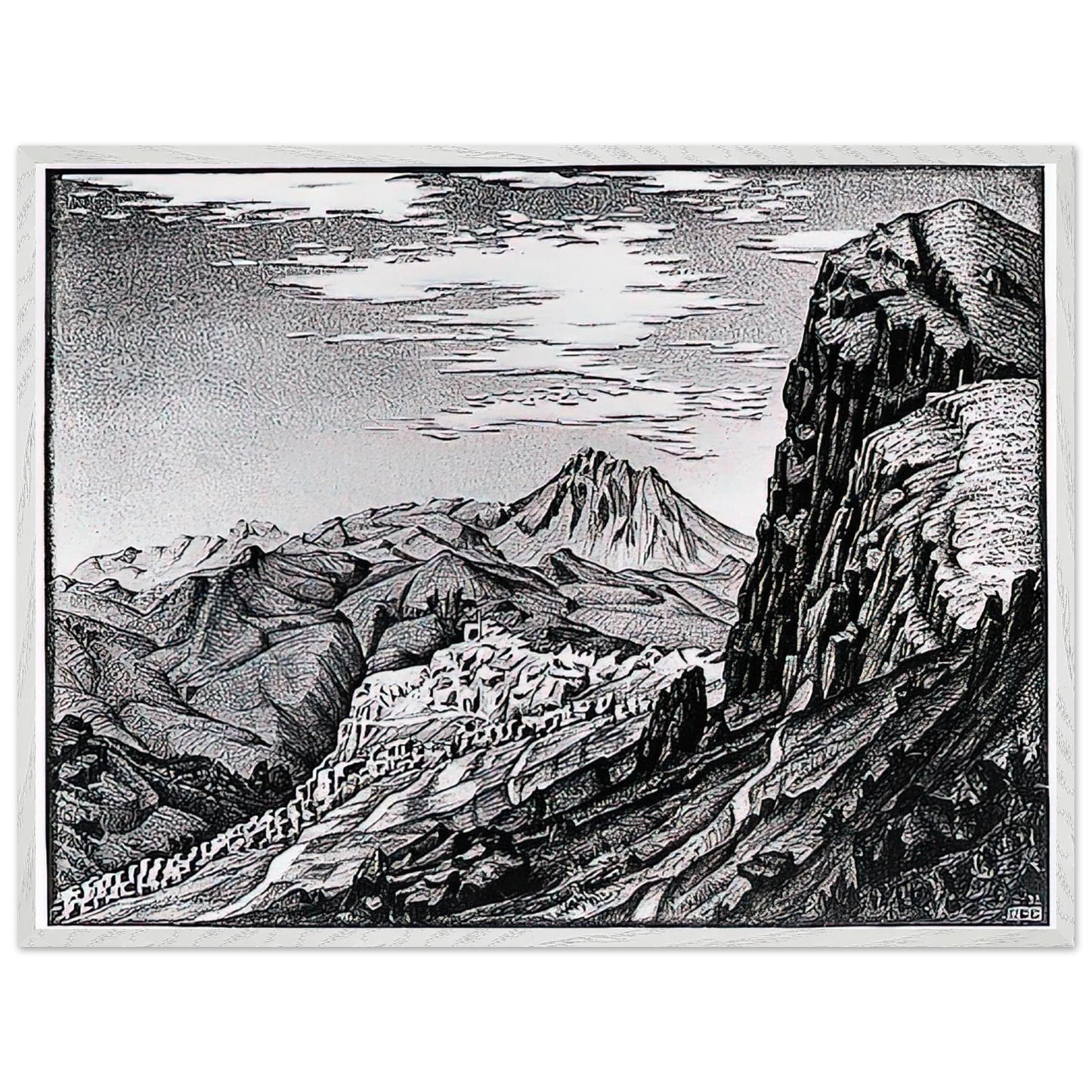 MC Escher - CALTAVUTURO IN THE MADONIE MOUNTAINS SICILY Wall Art - 30x40 cm / 12x16 inches - Fine Art Poster - -