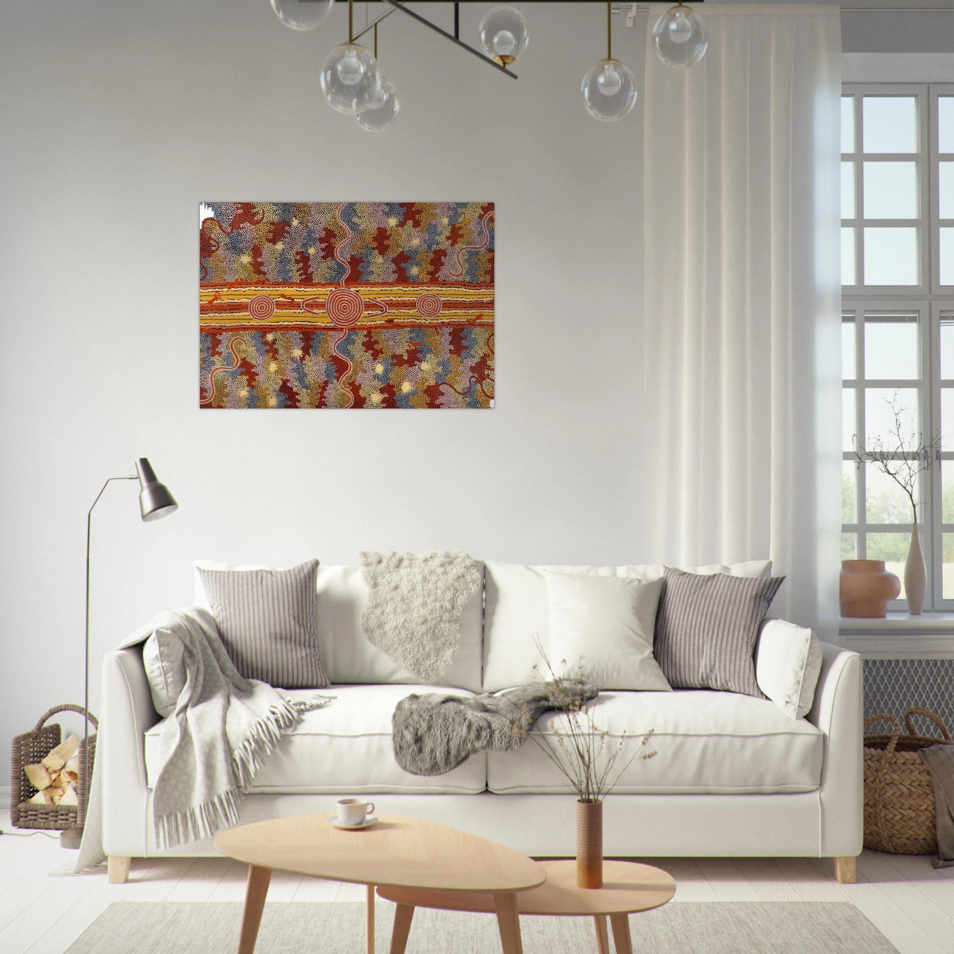 Corrobboree Dreaming - Native Art - Clifford Possum Tjapaltjarri Brushed Aluminum Print - 70x100 cm / 28x40 inches | Clifford Possum Tjapaltjarri Aluminum Print | Clifford Possum Tjapaltjarri Prints