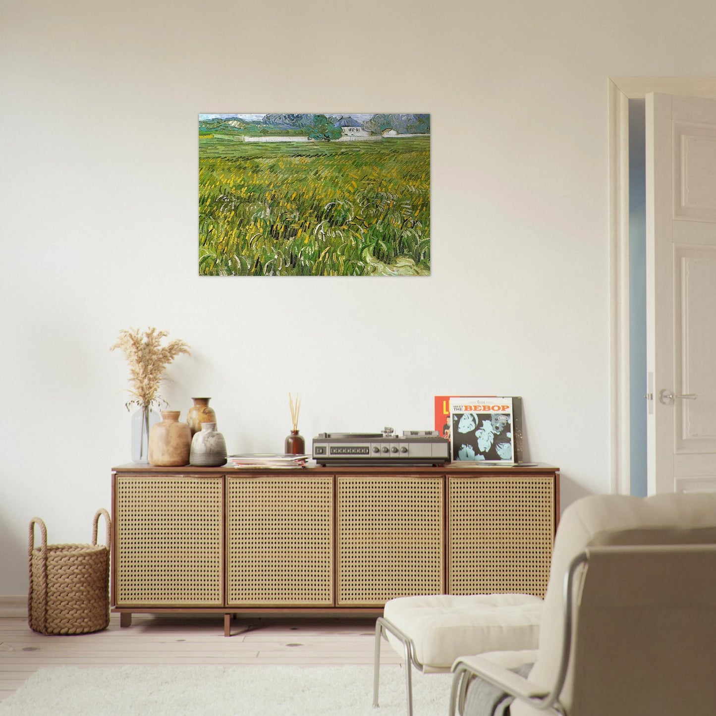 Wheat Field at Auvers with White House - Vincent van Gogh Brushed Aluminum Print - 70x100 cm / 28x40 inches | Vincent van Gogh Aluminum Print | Vincent van Gogh Prints