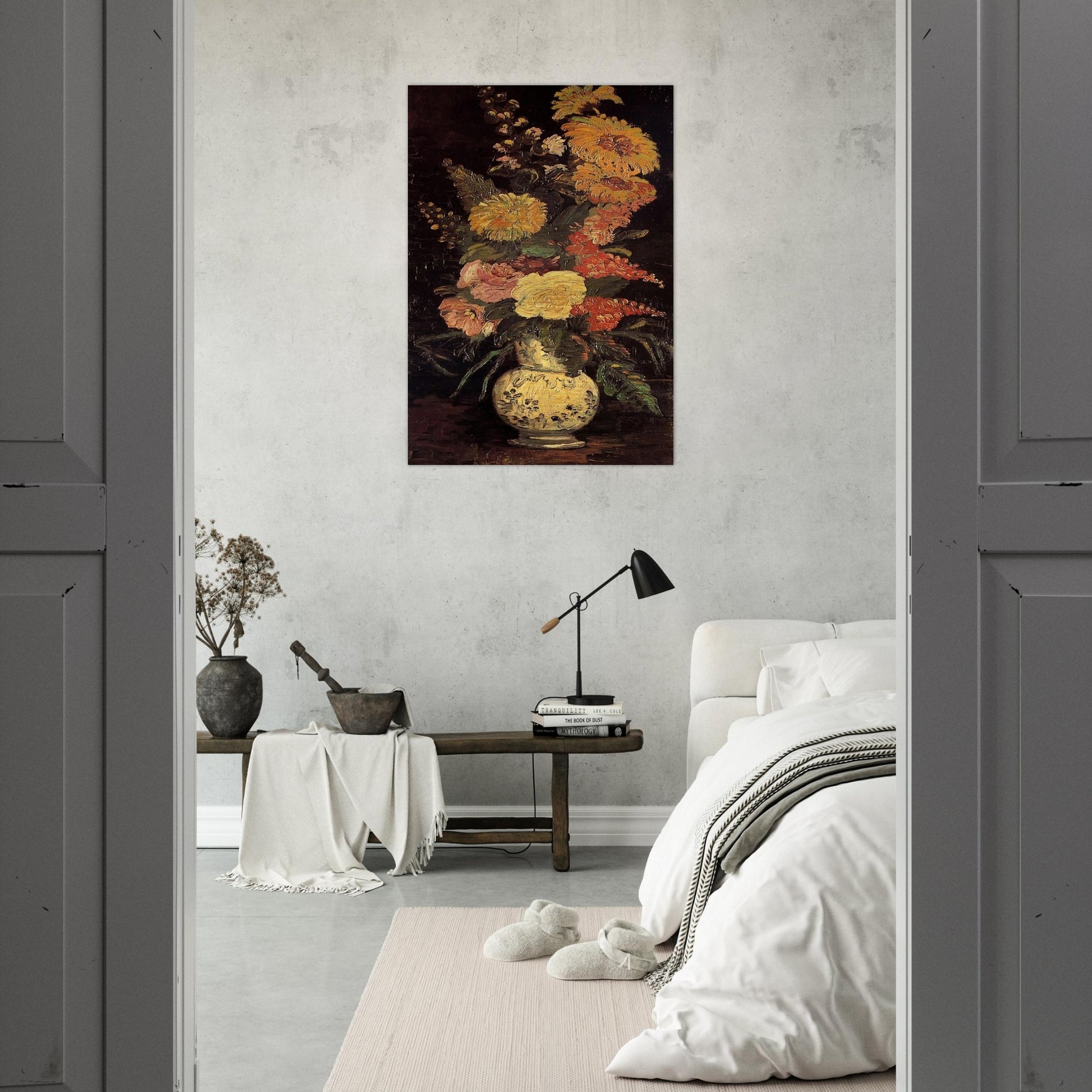 Vase with Asters, Salvia and Other Flowers - Vincent van Gogh Brushed Aluminum Print - 70x100 cm / 28x40 inches | Vincent van Gogh Aluminum Print | Vincent van Gogh Prints