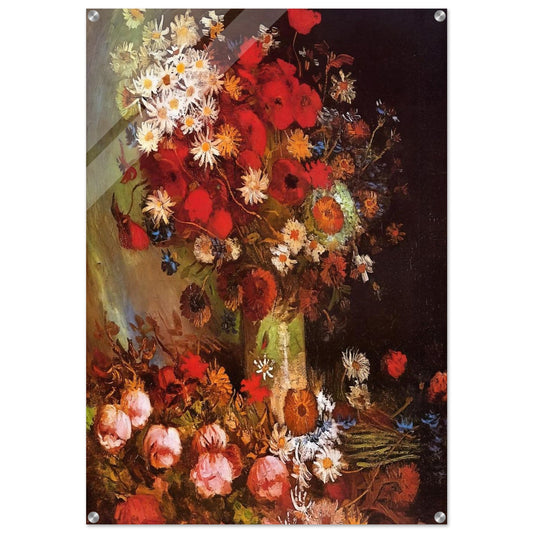 Vase with Poppies, Cornflowers, Peonies and Chrysanthemums - Vincent van Gogh Acrylic Print - 70x100 cm / 28x40″ inches | Vincent van Gogh Wall Art | Vincent van Gogh Prints