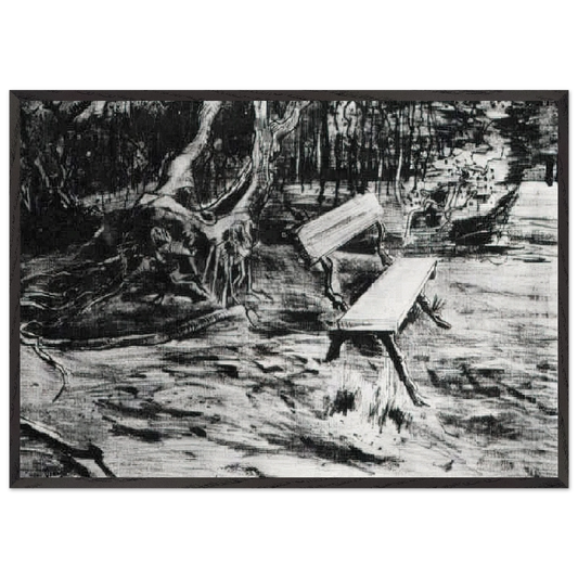 Bench in a Wood - Vincent van Gogh 70x100 cm / 28x40 inches Framed Art Print – Black Wooden Frame