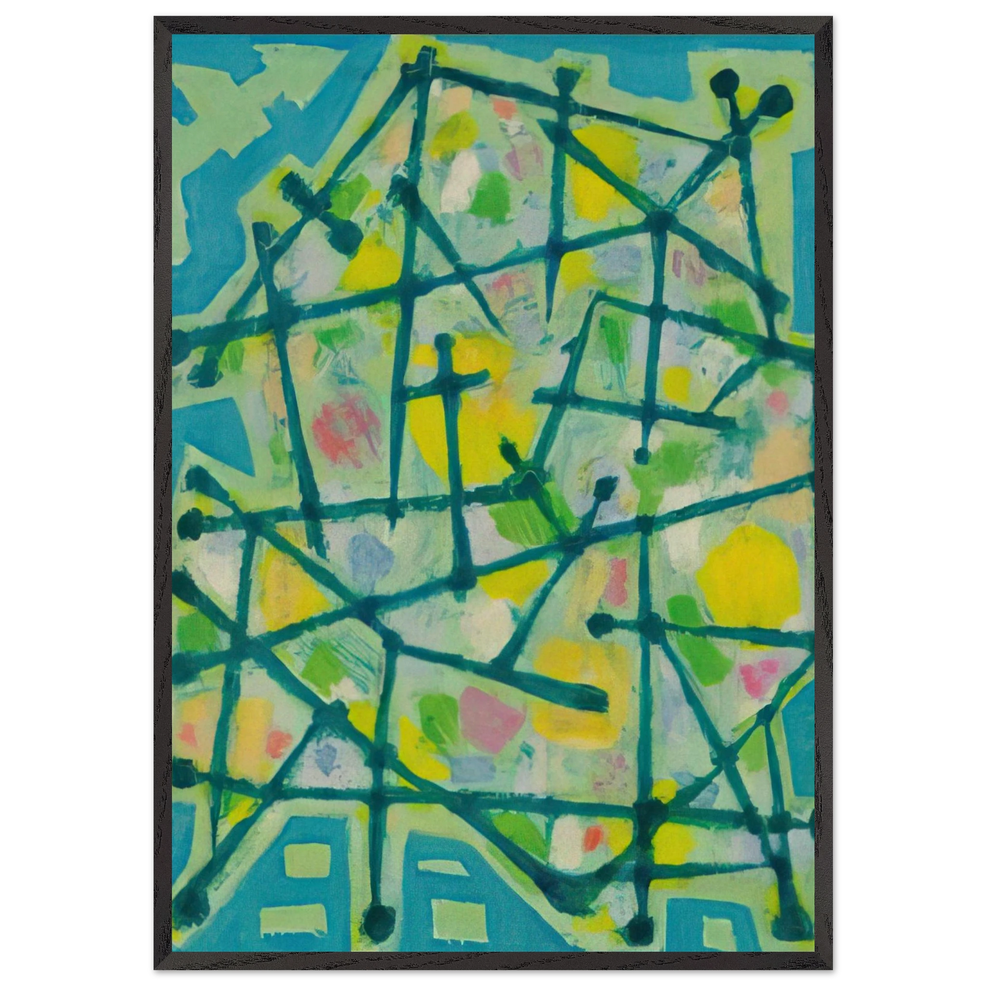 Blue-Green Lines on Aqua Background - 1953 - Alfred Manessier Framed Art Print – Black Wooden Frame - Default Title - -Framed Art Print