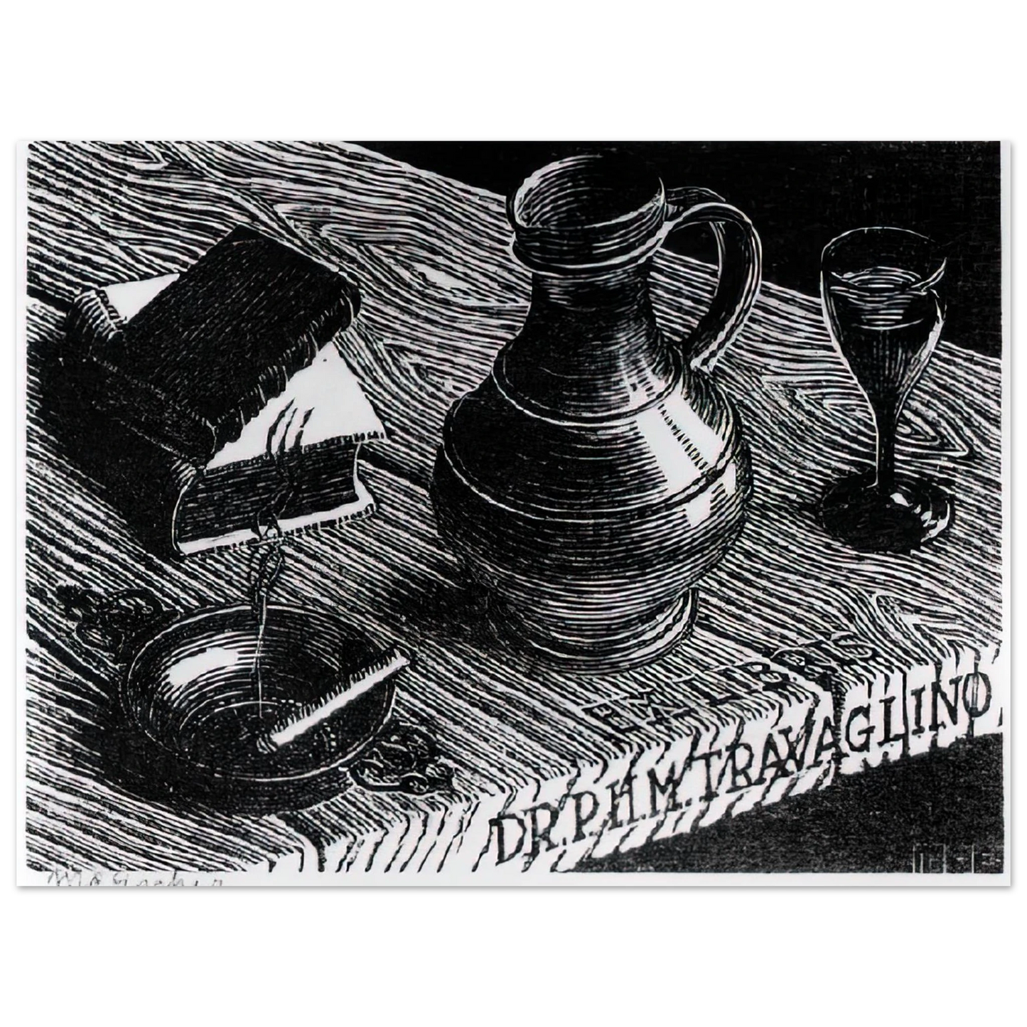 MC Escher - BOOKPLATE DR P H M TRAVAGLINO Wall Art - 30x40 cm / 12x16 inches - Fine Art Poster - -