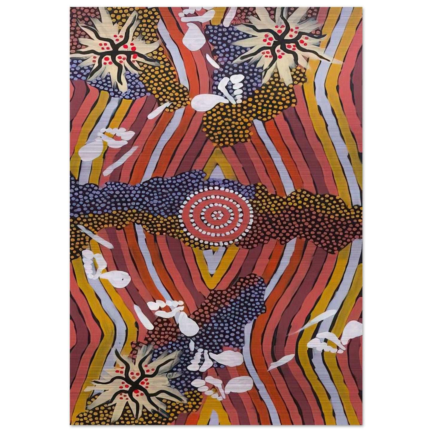 Womans Dreaming - 2000 - Clifford Possum Tjapaltjarri Brushed Aluminum Print - 70x100 cm / 28x40 inches | Clifford Possum Tjapaltjarri Aluminum Print | Clifford Possum Tjapaltjarri Prints