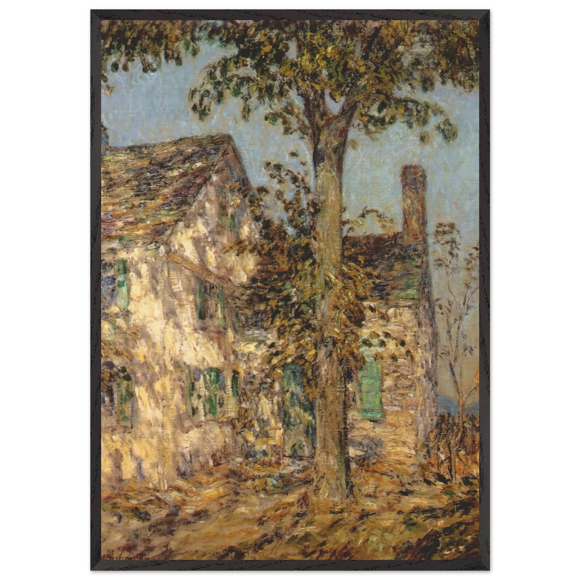 Sunlight on an Old House Putnam - Childe Hassam 70x100 cm / 28x40 inches Framed Art Print – Black Wooden Frame