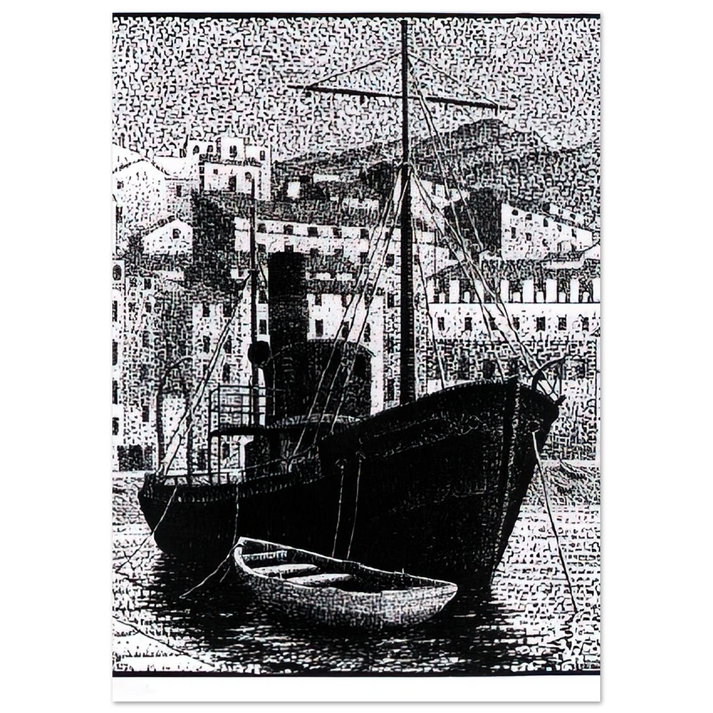 MC Escher - TUGBOAT OLD HARBOR OF BASTIA JANUARY 1934 1934 Wall Art - 30x40 cm / 12x16 inches - Premium Wooden Framed Poster With Fine Art Paper-canvas - Wood frame