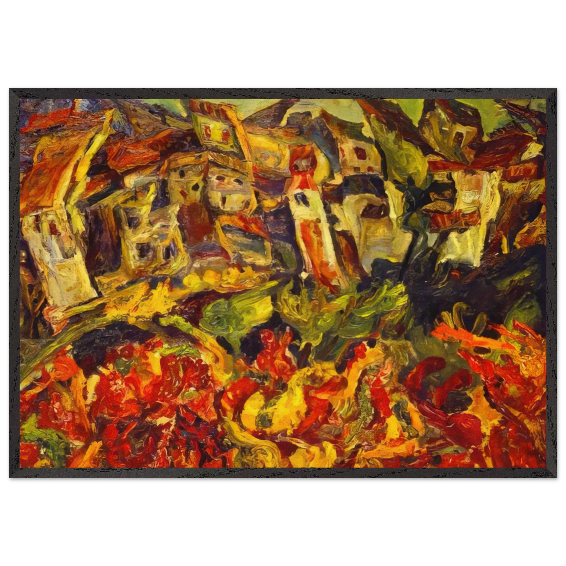 HOUSES WITH POINTED ROOFS - Chaim Soutine Framed Art Print – Black Wooden Frame - Default Title - -Framed Art Print