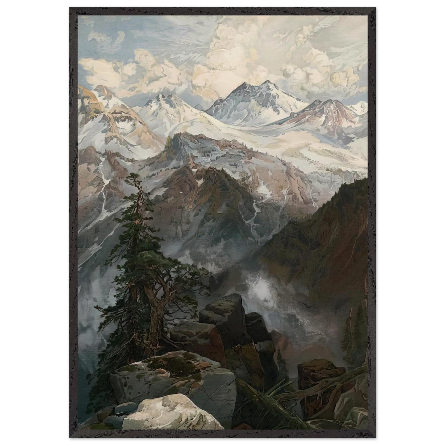 Summit of the Sierras Nevada - Thomas Moran Framed Art Print – Black Wooden Frame - Default Title - -Framed Art Print