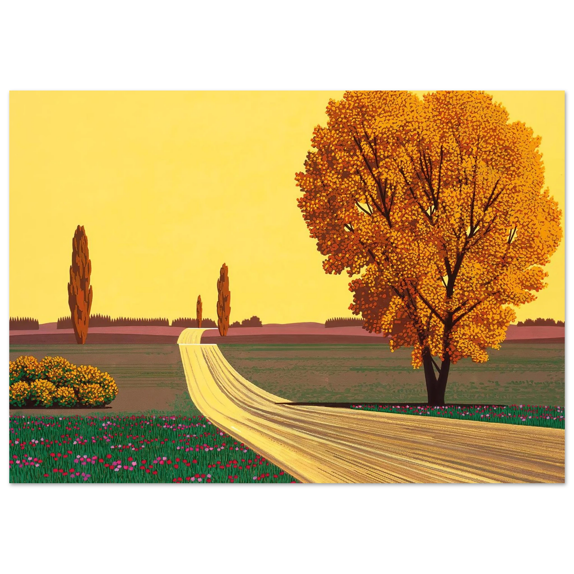 Hiroshi Nagai - Autumn Wall Art - 21x29.7 cm / 8x12" - Premium Wooden Framed Poster With Fine Art Paper - Black frame