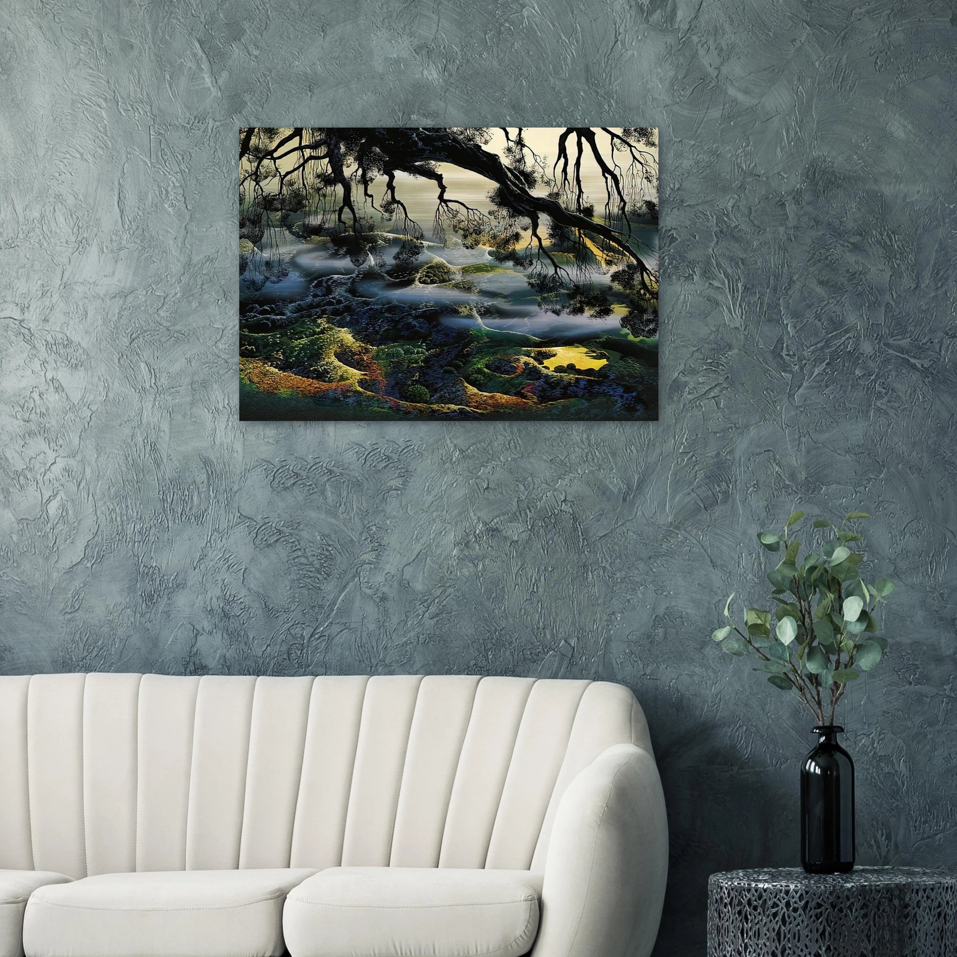 Fog Passes By - Eyvind Earle Brushed Aluminum Print - 70x100 cm / 28x40 inches | Eyvind Earle Aluminum Print | Eyvind Earle Prints