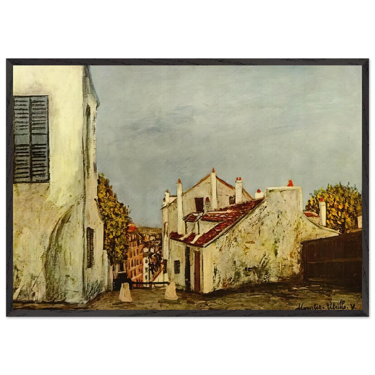HOUSES IN MONTMARTRE - Maurice Utrillo Framed Art Print – Black Wooden Frame - Default Title - -Framed Art Print