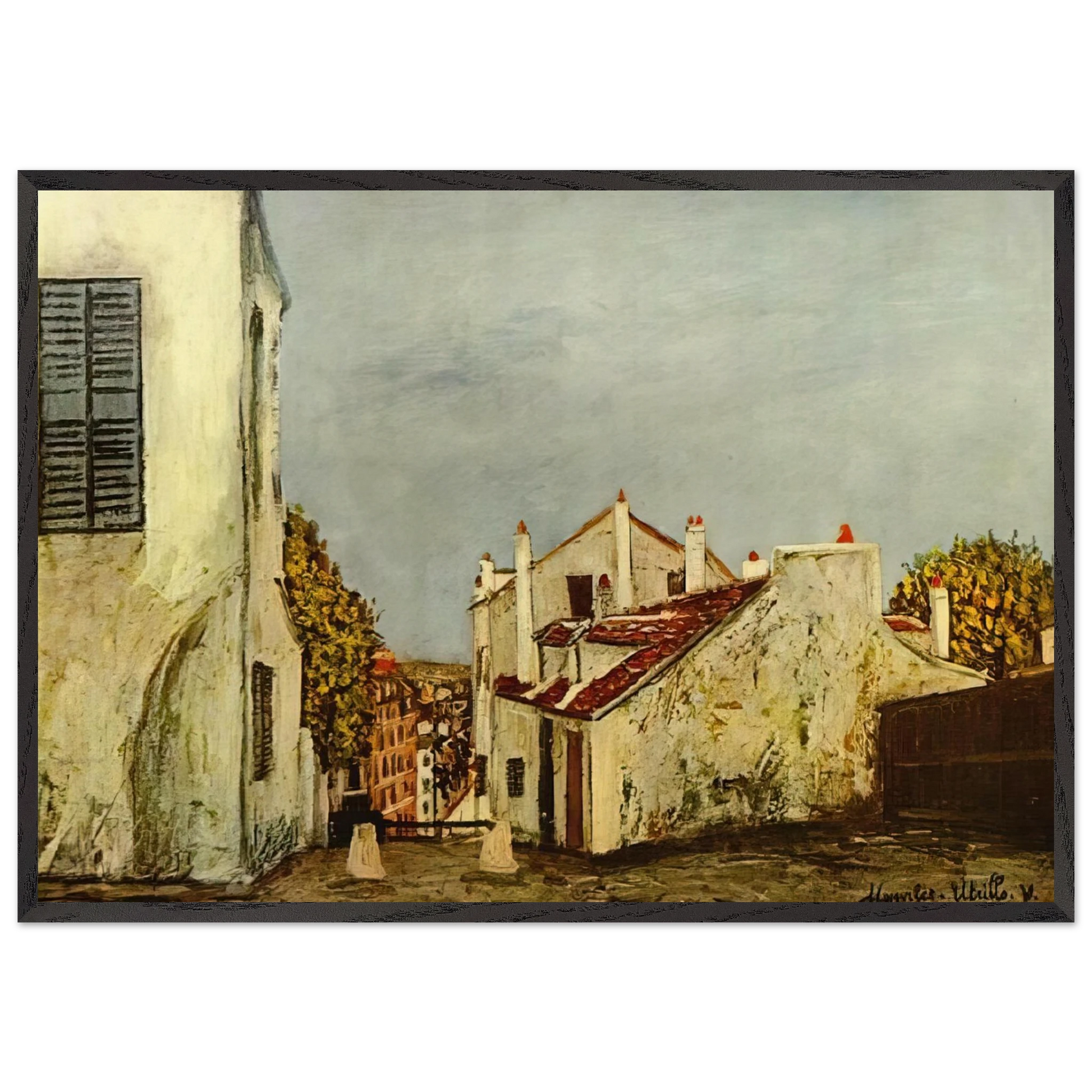 HOUSES IN MONTMARTRE - Maurice Utrillo Framed Art Print – Black Wooden Frame - Default Title - -Framed Art Print