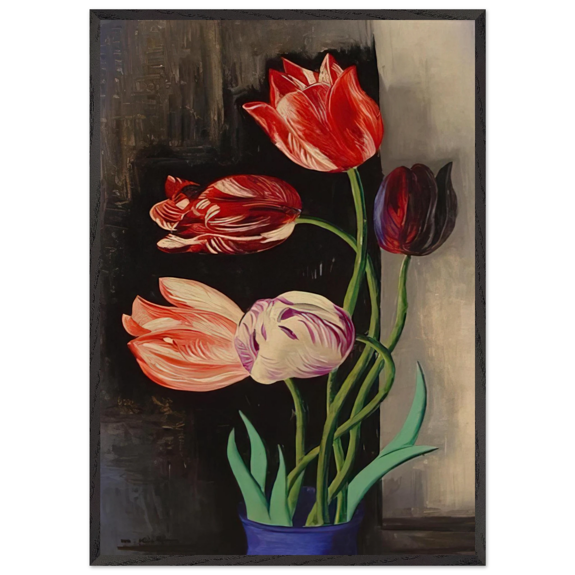 TULIPS N1 - Moise Kisling Framed Art Print – Black Wooden Frame - Default Title - -Framed Art Print