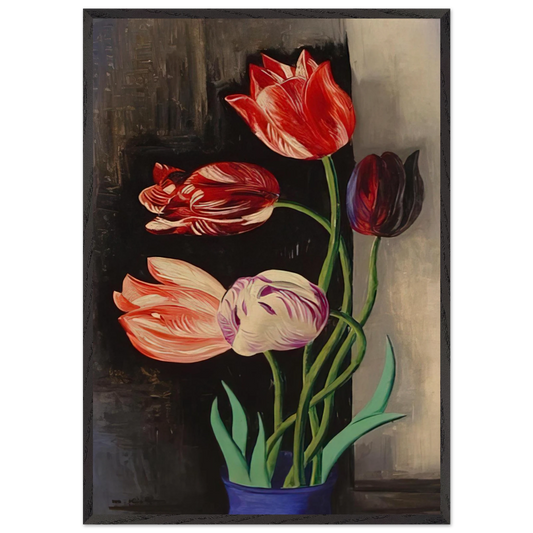 TULIPS N1 - Moise Kisling Framed Art Print – Black Wooden Frame - Default Title - -Framed Art Print