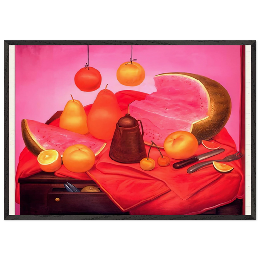 STILL LIFE WITH WATERMELON 1 - Fernando Botero Framed Art Print – Black Wooden Frame - Default Title - -Framed Art Print