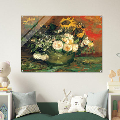 Still Life with Roses and Sunflowers - Vincent van Gogh Acrylic Print - 70x100 cm / 28x40″ inches