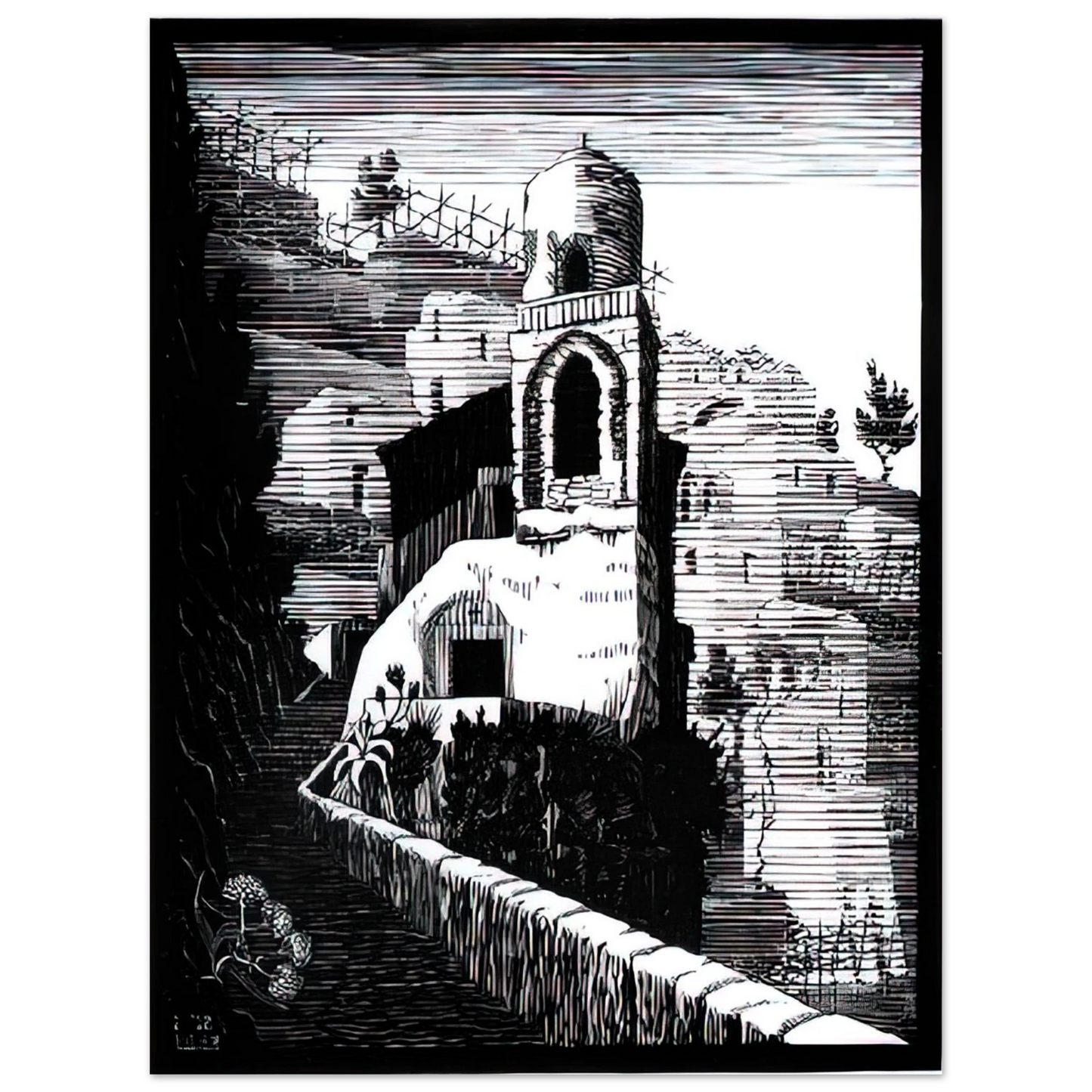 MC Escher - SAN GIOVANNI RAVELLO FEBRUARY 1932 1932 Wall Art - 60x80 cm / 24x32 inches - Premium Wooden Framed Poster With Fine Art Paper - Black frame
