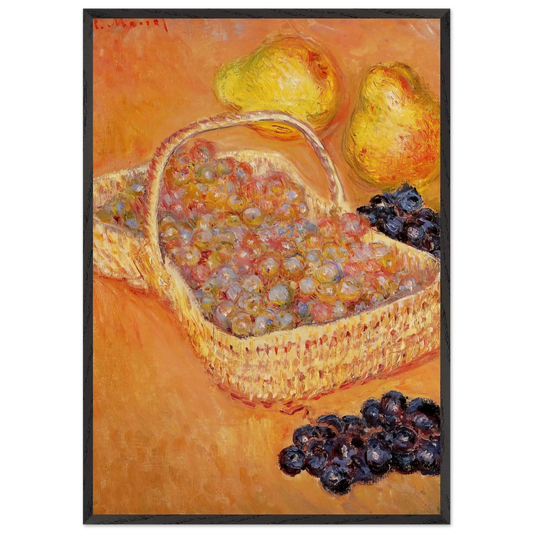 Basket of Graphes Quinces and Pears - claude monet 70x100 cm / 28x40 inches Framed Art Print – Black Wooden Frame