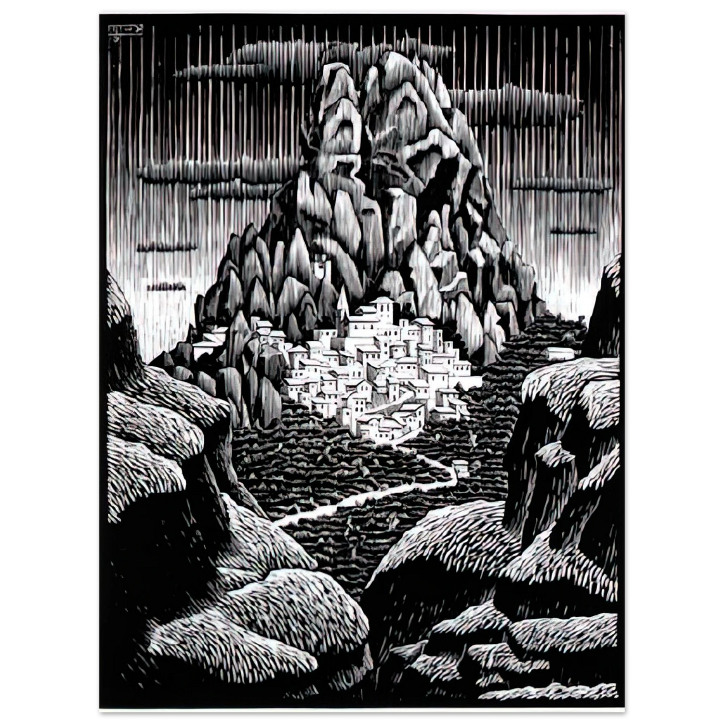 MC Escher - PENTEDATTIO CALABRIA JANUARY 1930 1930 Wall Art - 21x29.7 cm / 8x12" - Fine Art Poster - -